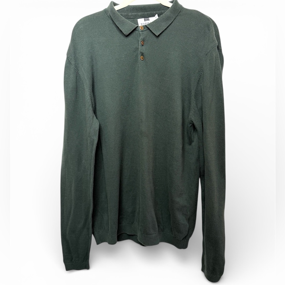 Men’s Topman Green Long Sleeve Polo Sweater